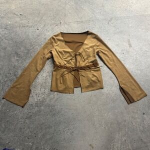 VTG Zako Women's Brown Suede Bell Sleeve Top S/S Western Y2k Retro Bho Indie